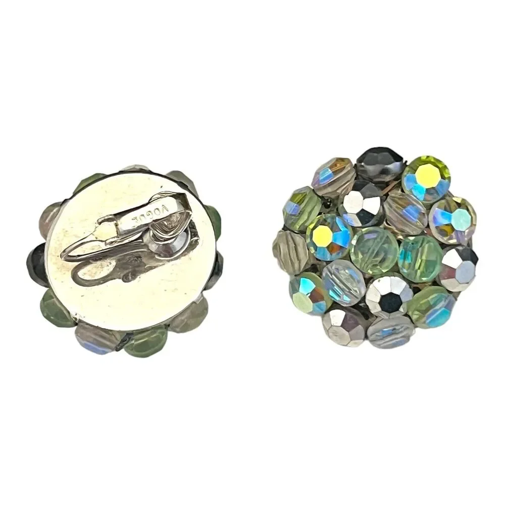 Vintage 1950s Vogue Clip Earrings AB Crystal Bead Cluster - 1D